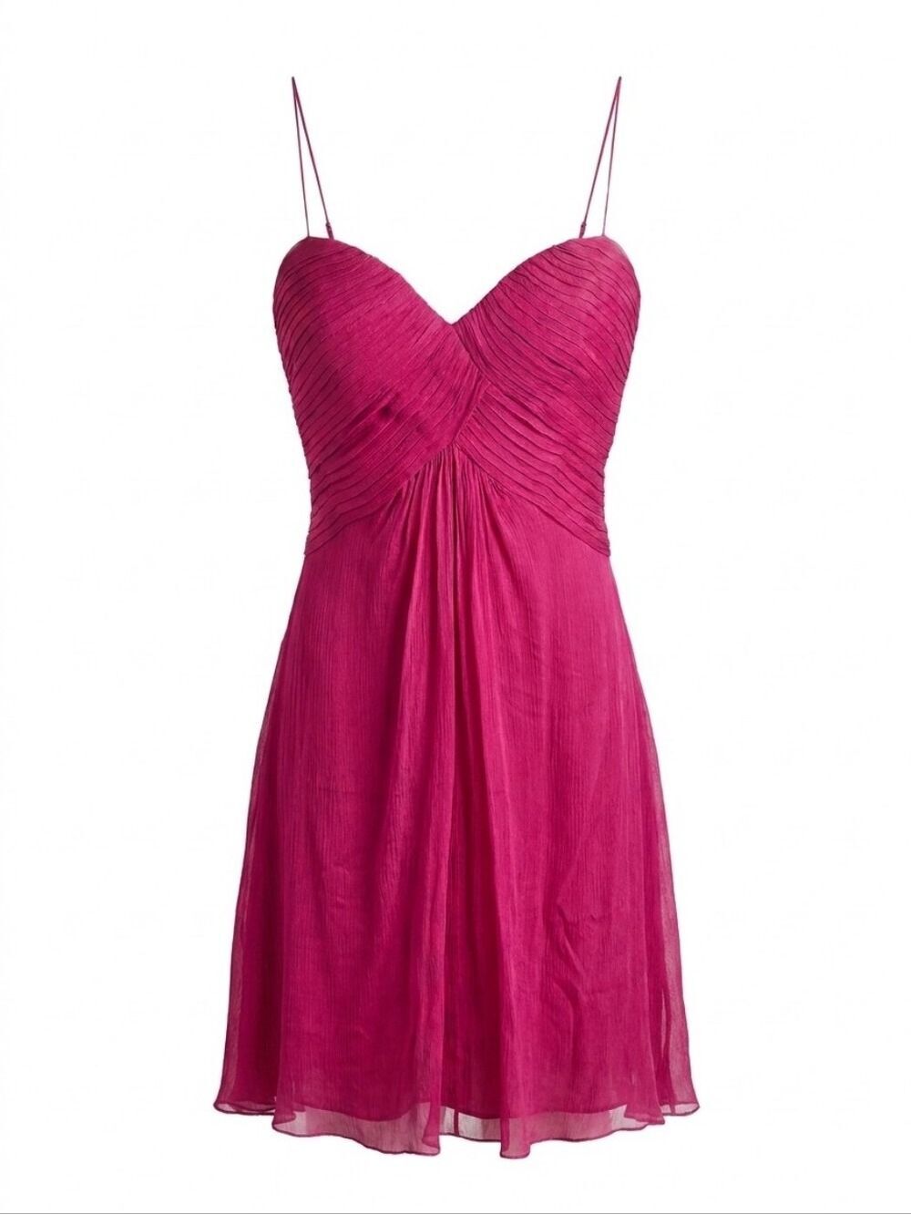 Tadashi Shoji Vintage Fuchsia Pink Spaghetti-Strap Pleated Silk Mini Dress Sz 12